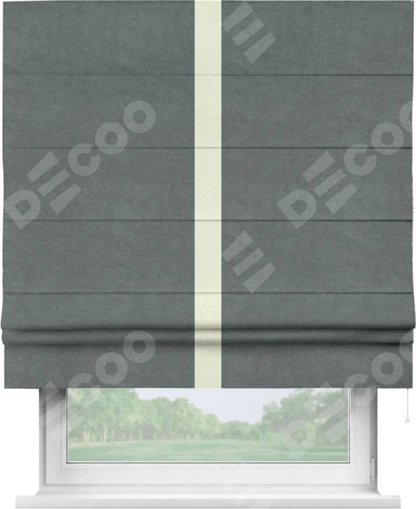 Римская штора «Кортин» с кантом Хайвэй, для проема, ткань вельвет серый