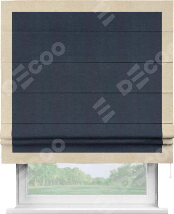 Римская штора «Кортин» с кантом Чесс, для проема, ткань софт однотонный тёмно-синий