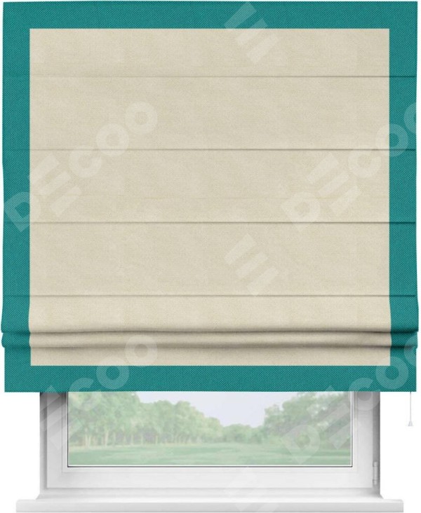 Римская штора «Кортин» с кантом Чесс, для проема, ткань лён димаут, бежевый