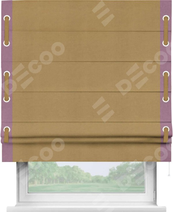 Римская штора «Кортин» с кантом Стрим Дуо (люверсы с пояском), для проема, ткань вельвет горчица