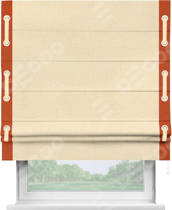 Римская штора «Кортин» с кантом Стрим Дуо (люверсы с пояском), для проема, лён, цвет бежевый