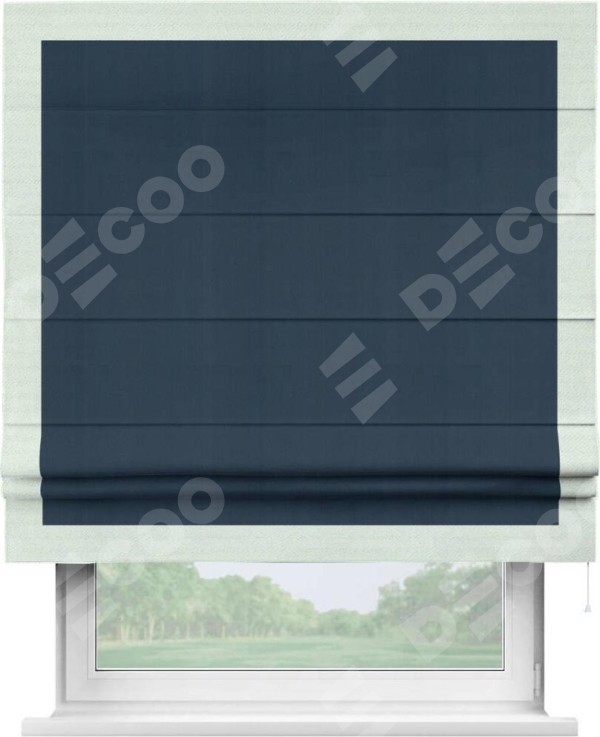 Римская штора «Кортин» с кантом Чесс, для проема, ткань блэкаут однотонный синий