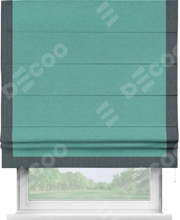 Римская штора «Кортин» с кантом Виктория, для проема, ткань лён димаут, бирюзовый