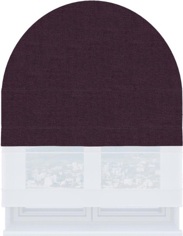 Римская штора «Кортин», лён димаут фиолетовый, день-ночь для арочного проёма