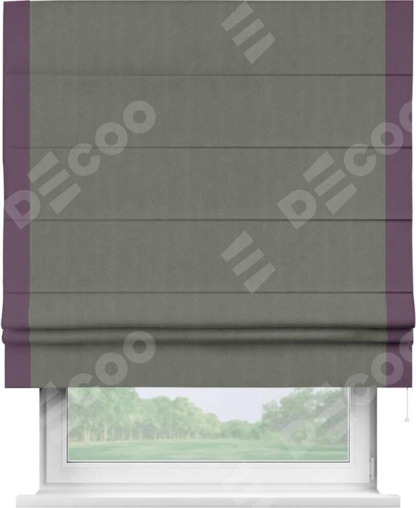 Римская штора «Кортин» с кантом Стрим Дуо, для проема, ткань блэкаут однотонный тёмно-серый