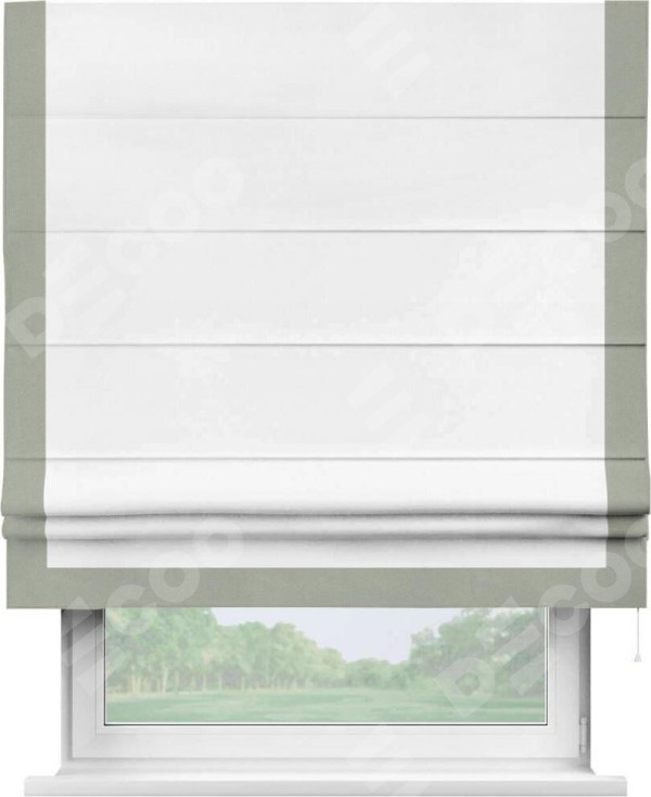 Римская штора «Кортин» с кантом Виктория, для проема, ткань вельвет белый