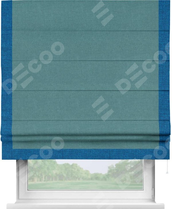 Римская штора «Кортин» с кантом Виктория, для проема, ткань лён бирюзовый