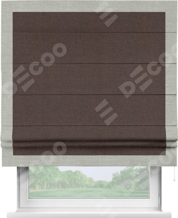 Римская штора «Кортин» с кантом Чесс, для проема, ткань лён коричневый