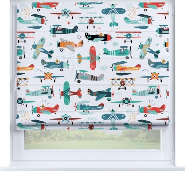 Римская штора «Кортин» на створку «Самолёты и пилоты»