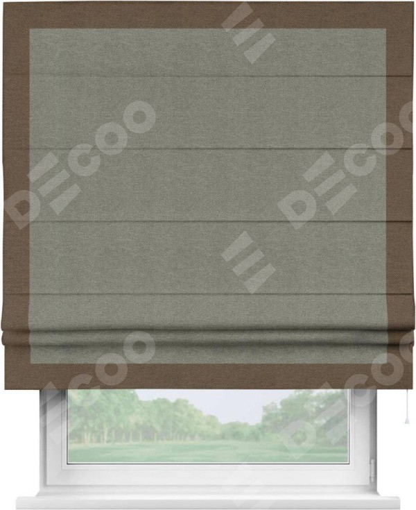 Римская штора «Кортин» с кантом Чесс, для проема, ткань лён димаут, стальной