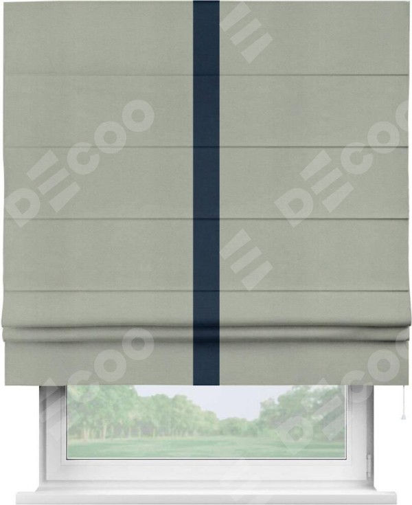 Римская штора «Кортин» с кантом Хайвэй, для проема, ткань вельвет cветло-серый