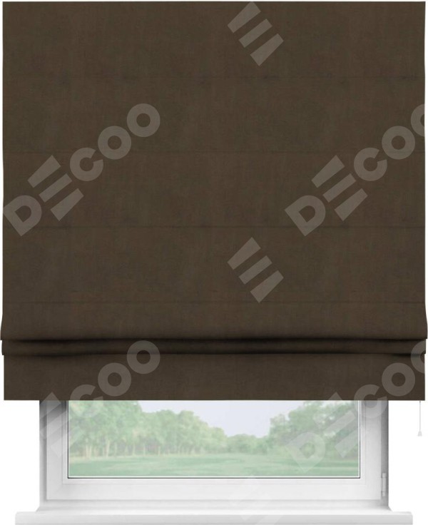Римская штора «Кортин» для проема, ткань бархат тёмно-коричневый
