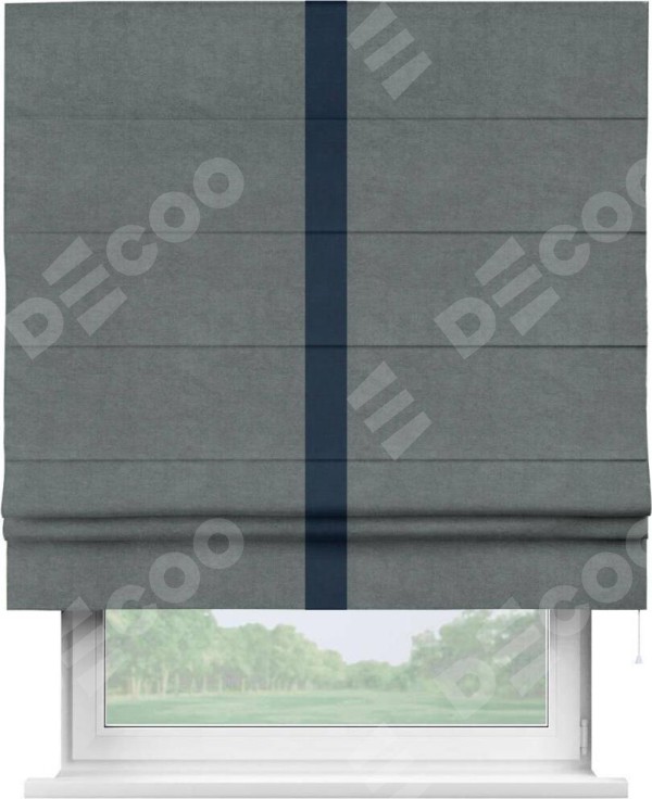 Римская штора «Кортин» с кантом Хайвэй, для проема, ткань вельвет серый