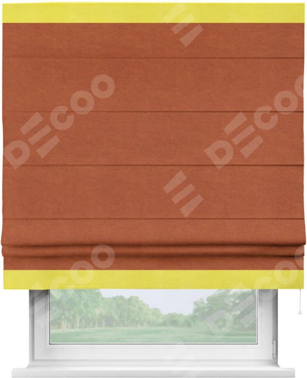 Римская штора «Кортин» с кантом Горизонт, для проема, ткань вельвет терракотовый