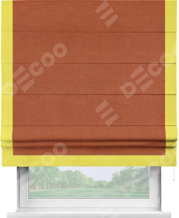 Римская штора «Кортин» с кантом Виктория, для проема, ткань вельвет терракотовый