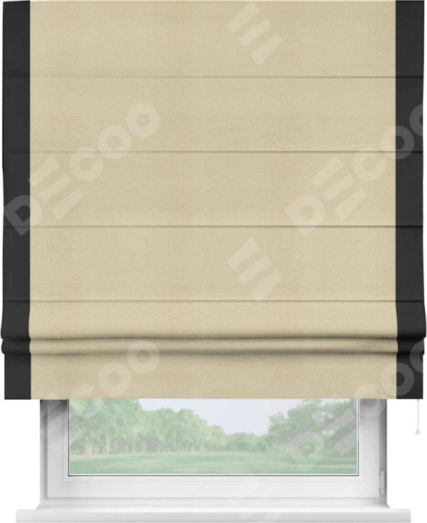 Римская штора «Кортин» с кантом Стрим Дуо, для проема, ткань блэкаут однотонный милано латте