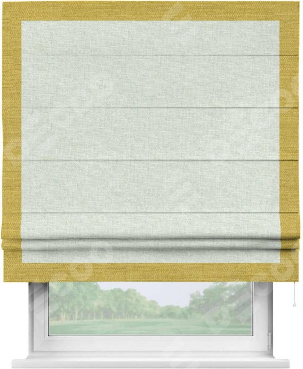 Римская штора «Кортин» для проёма, лён топлёное молоко, с кантом Чесс