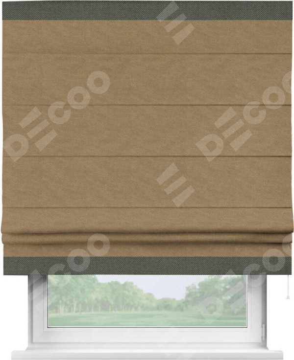 Римская штора «Кортин» с кантом Горизонт, для проема, ткань лён димаут, коричневый