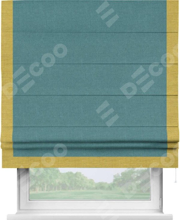 Римская штора «Кортин» с кантом Виктория, для проема, ткань лён бирюзовый