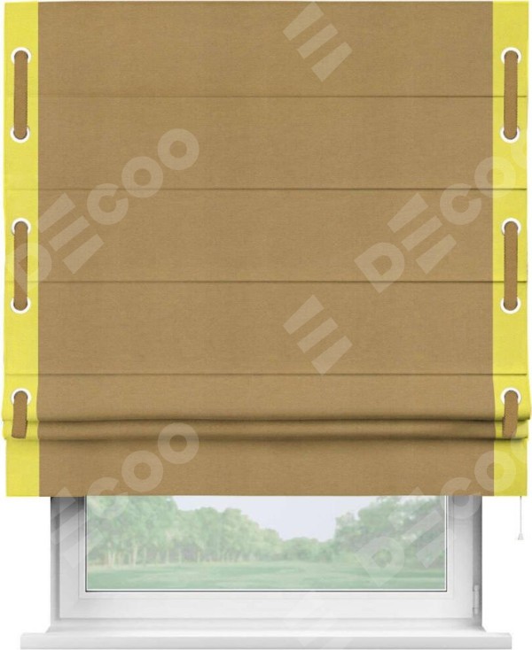 Римская штора «Кортин» с кантом Стрим Дуо (люверсы с пояском), для проема, ткань вельвет горчица