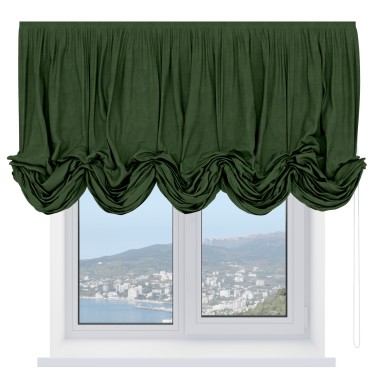 Австрийская штора «Кортин», вельвет тёмно-салатовый