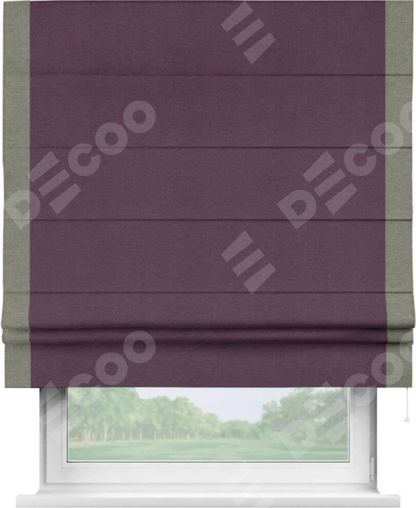 Римская штора «Кортин» с кантом Стрим Дуо, для проема, ткань лён димаут, фиолетовый