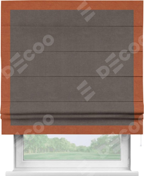 Римская штора «Кортин» с кантом Чесс, для проема, ткань вельвет коричневый
