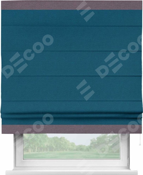 Римская штора «Кортин» с кантом Горизонт, для проема, ткань лён димаут, синий