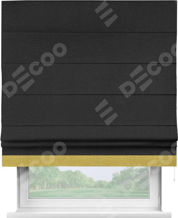 Римская штора «Кортин» с кантом Джестер, для проема, ткань лён черный