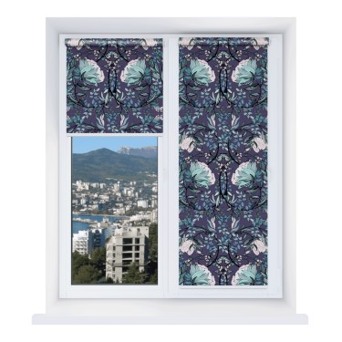 Рулонная штора Мини с принтом Цветочный индиго