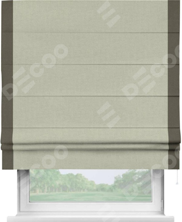 Римская штора «Кортин» с кантом Стрим Дуо, для проема, лён блэкаут серо-бежевый