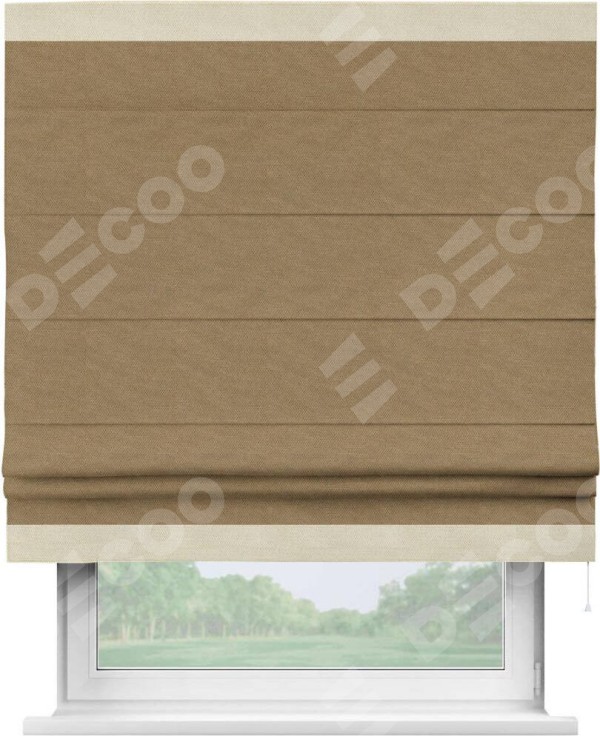 Римская штора «Кортин» с кантом Горизонт, для проема, ткань лён димаут, коричневый