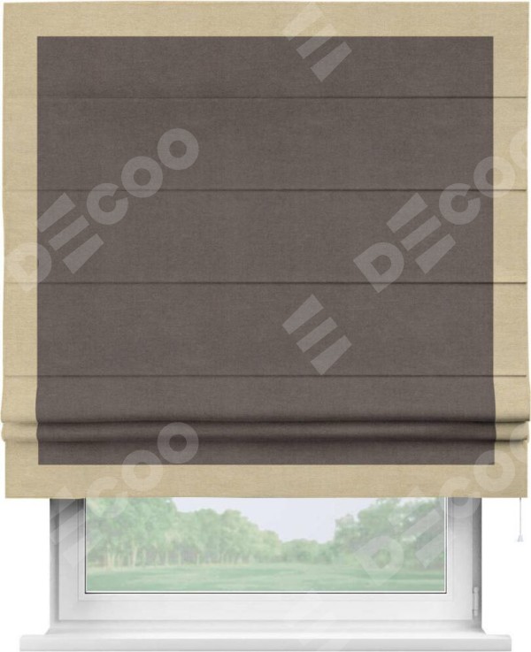 Римская штора «Кортин» с кантом Чесс, для проема, ткань вельвет коричневый