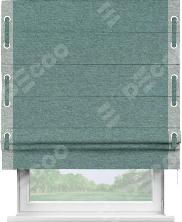 Римская штора «Кортин» с кантом Стрим Дуо (люверсы с пояском), для проема, ткань стиф димаут бирюзовый