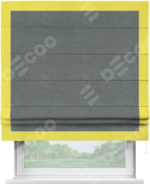 Римская штора «Кортин» с кантом Чесс, для проема, ткань вельвет серый