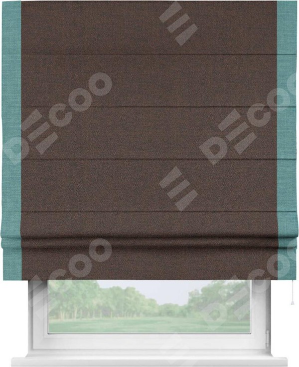 Римская штора «Кортин» с кантом Стрим Дуо, для проема, ткань лён коричневый