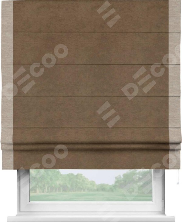 Римская штора «Кортин» с кантом Стрим Дуо, для проема, ткань софт однотонный бронзовый