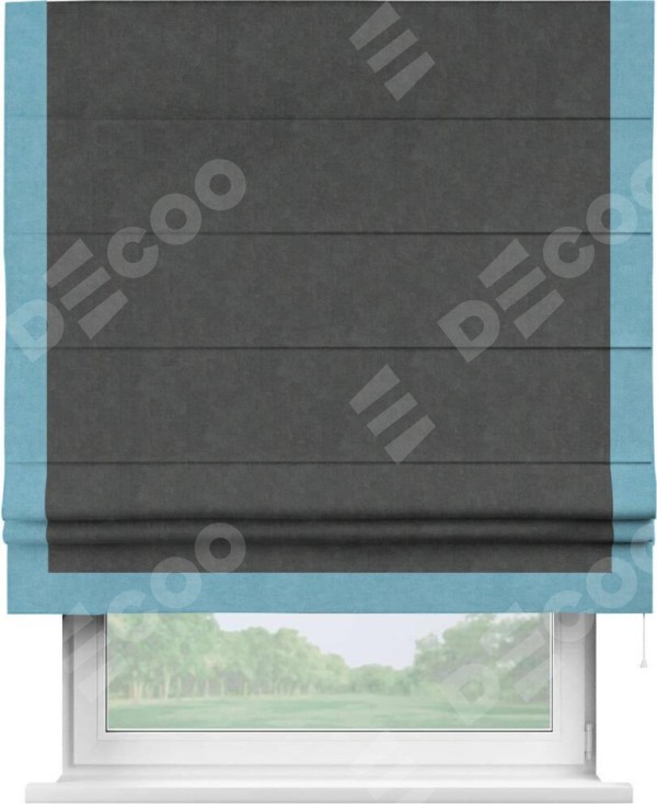 Римская штора «Кортин» с кантом Виктория, для проема, ткань вельвет цвет тёмно-серый