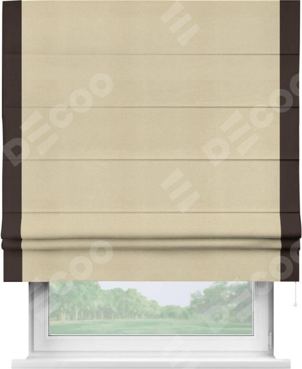 Римская штора «Кортин» с кантом Стрим Дуо, для проема, ткань блэкаут однотонный милано латте