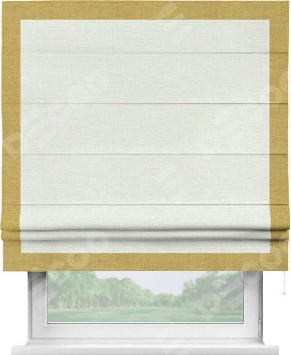 Римская штора «Кортин» с кантом Чесс, для проема, ткань лён молочный
