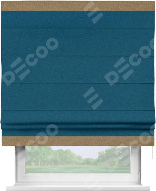 Римская штора «Кортин» с кантом Горизонт, для проема, ткань лён димаут, синий