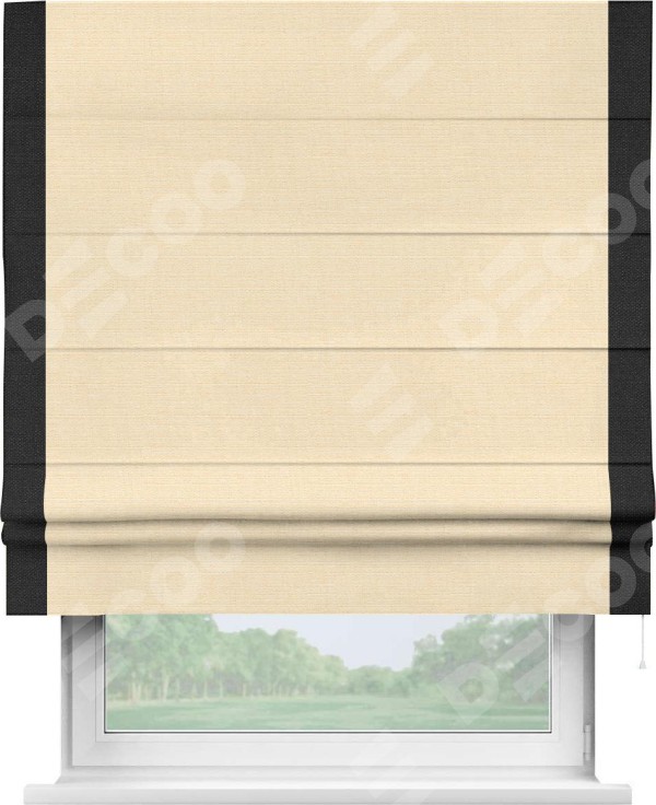 Римская штора «Кортин» с отделкой кантом Стрим Дуо, для проема, лён бежевый