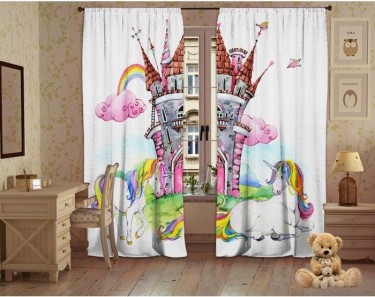 Комплект штор Дружба единорогов 147х267 +/-3см 2 шт,габардин, п/э