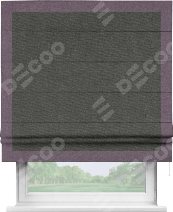 Римская штора «Кортин» с кантом Чесс, для проема, ткань лён димаут, графитово-серый