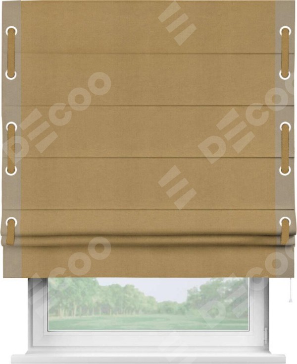 Римская штора «Кортин» с кантом Стрим Дуо (люверсы с пояском), для проема, ткань вельвет горчица