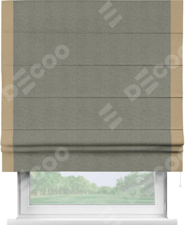 Римская штора «Кортин» с кантом Стрим Дуо, для проема, ткань лён димаут, стальной