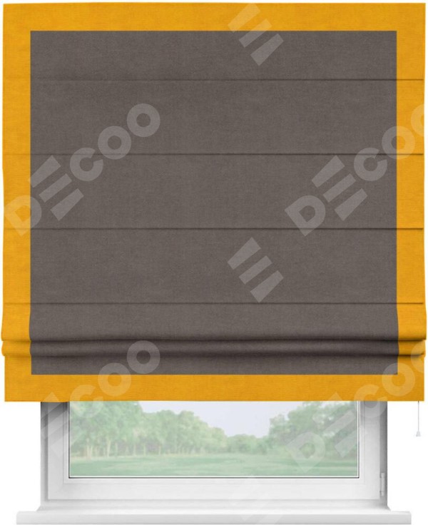 Римская штора «Кортин» с кантом Чесс, для проема, ткань вельвет коричневый