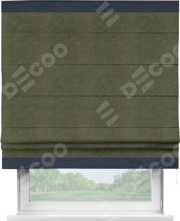 Римская штора «Кортин» с кантом Горизонт, для проема, ткань софт однотонный зелёный