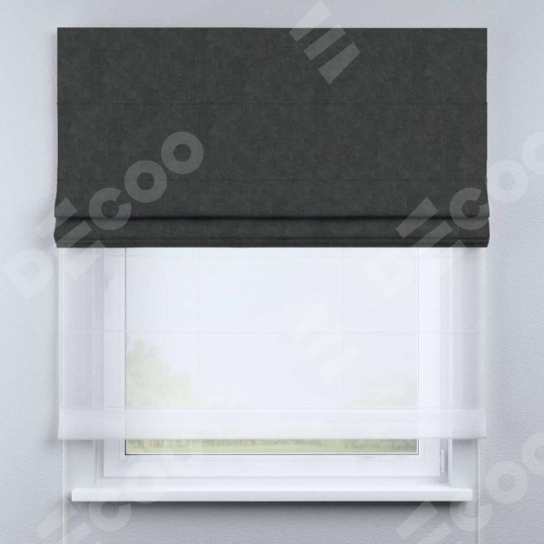 Римская штора «Кортин» день-ночь, ткань вельвет цвет тёмно-серый