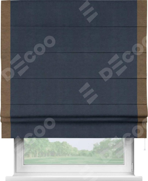 Римская штора «Кортин» с кантом Стрим Дуо, для проема, ткань софт однотонный тёмно-синий